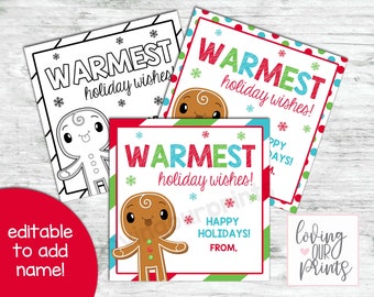 Warm Wishes Tag, Warm Wishes Cookie Tag, Warm Wishes Gift Tag, Editable Holiday Gift Tags, Holiday Treat Tags, Warm Wishes Holiday Gift Tag