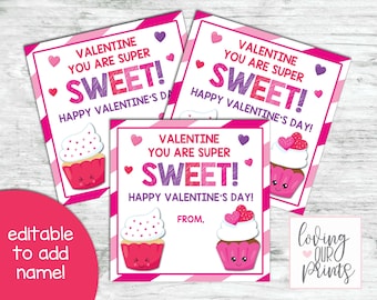 Cupcake Valentine Card, Editable Valentine Gift Tags, Cupcake Valentine, Editable Valentine Tags, Valentines for Classroom Exchange