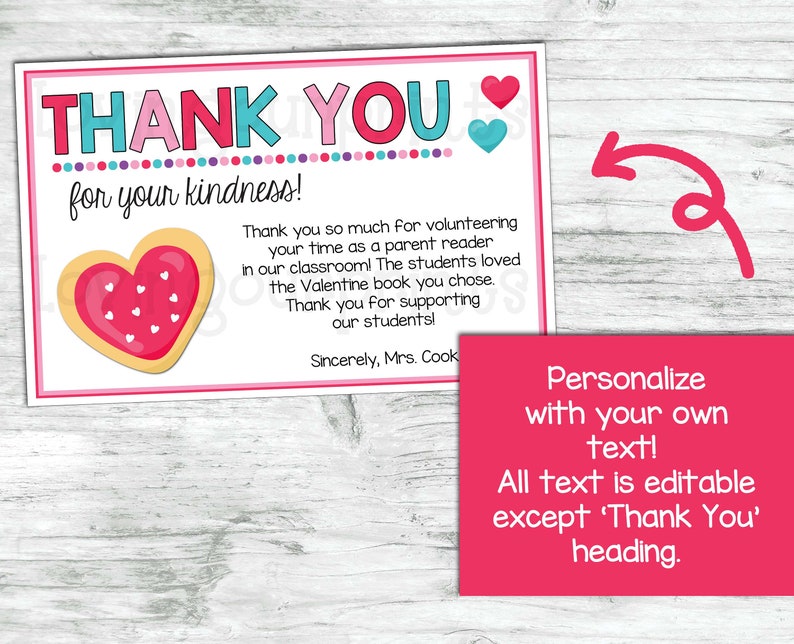 Editable Valentines Day Thank You Card, Valentine Thank You for ...