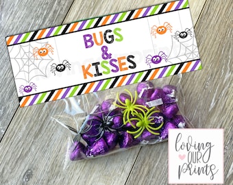 Bugs and Kisses Halloween Tag, Editable Halloween Tags for Kids, Bugs and Kisses Printable, Halloween Treat Bag, Halloween Printables