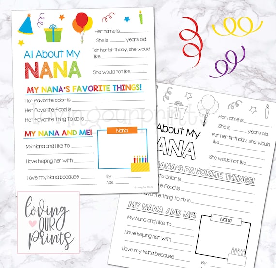 Nana birthday gift, All About Nana, Nana birthday, Nana birthday card, All About My Nana, Birthday gift for Nana, Nana printables