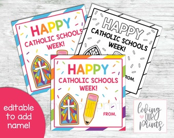 Catholic School Printables, Editable Catholic Schools Week Printable Gift Tags, Catholic Schools Week Treat Tags, Catholic Teacher Gift Tag