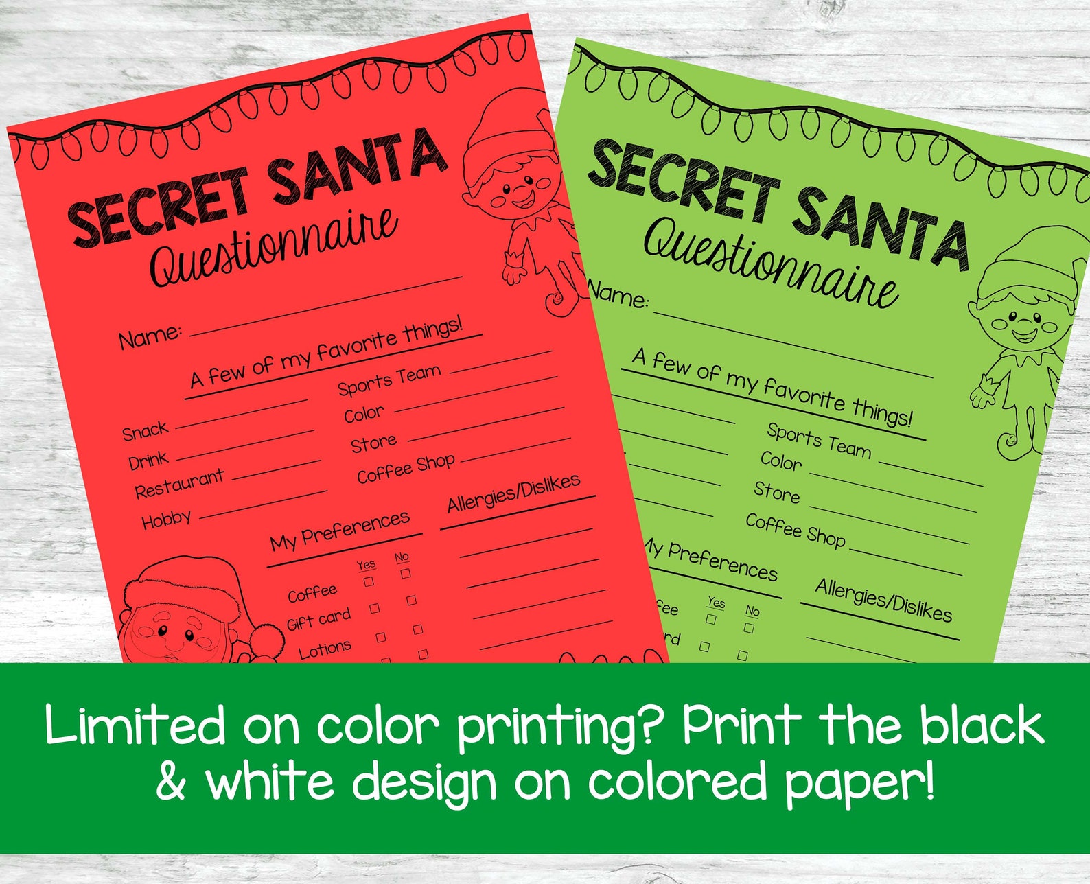 Secret Santa Secret Santa Questionnaire Secret Santa Etsy
