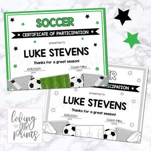 Soccer Certificate, Soccer Certificate Award, Soccer Awards for Kids, Soccer Awards Printable, Soccer Award Certificates, Editable Template