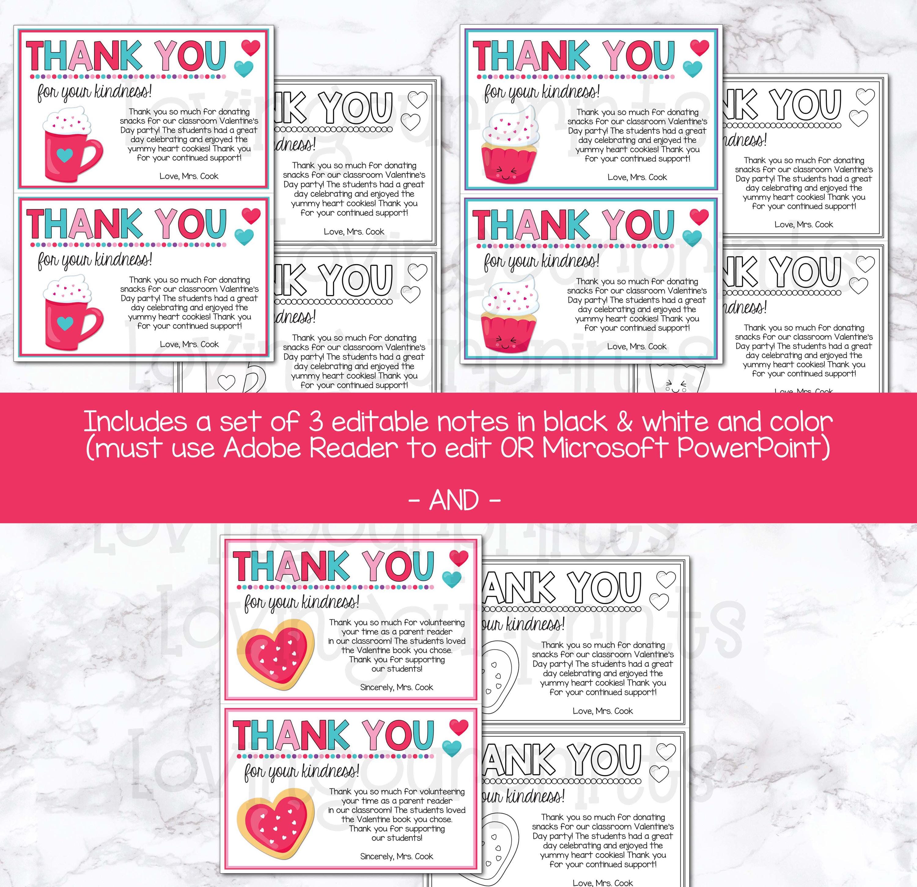 Editable Valentines Day Thank You Card, Valentine Thank You for ...
