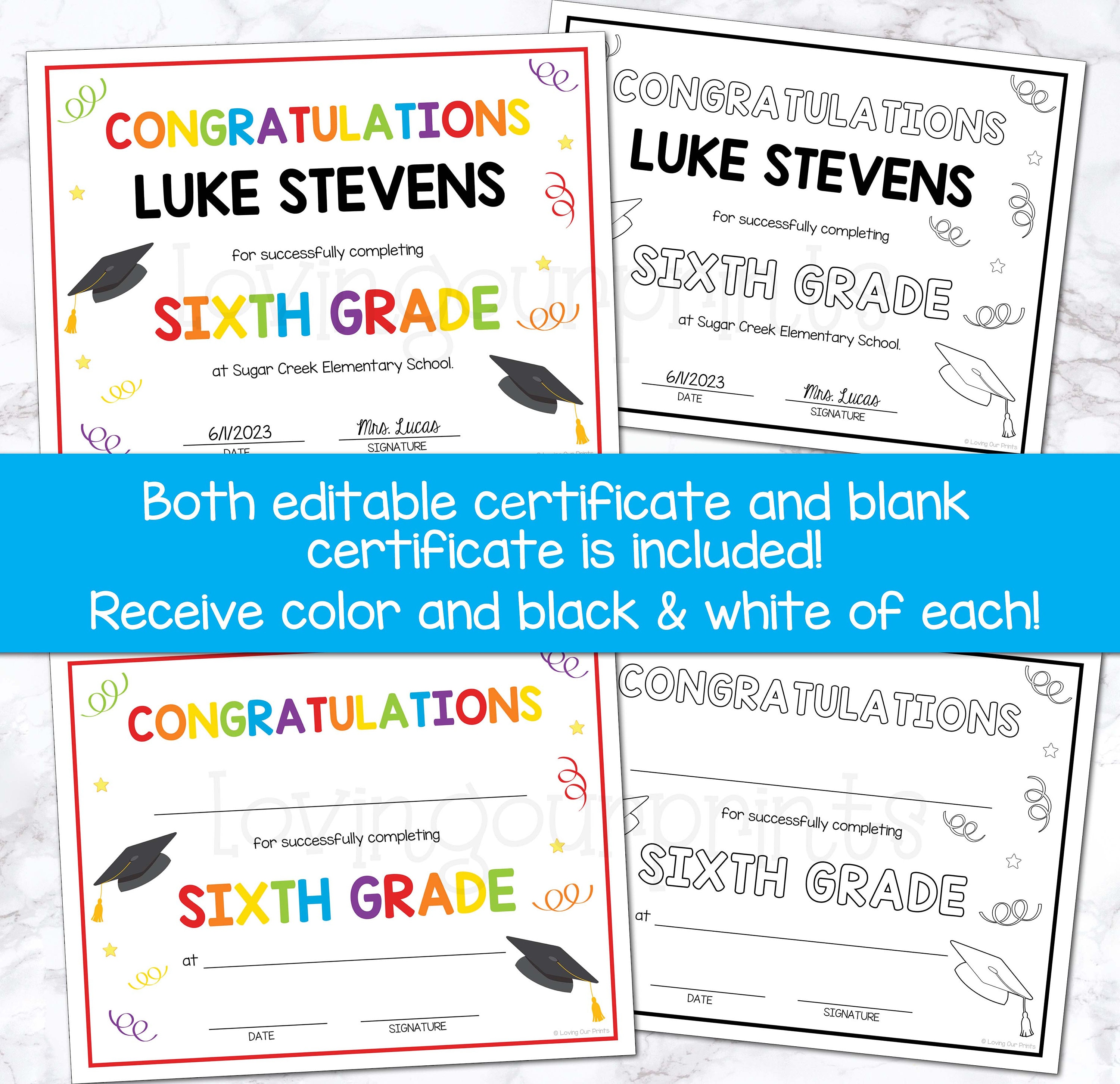 Editable 6th Grade Graduation Diploma, 6th Grade Graduation Certificate ...