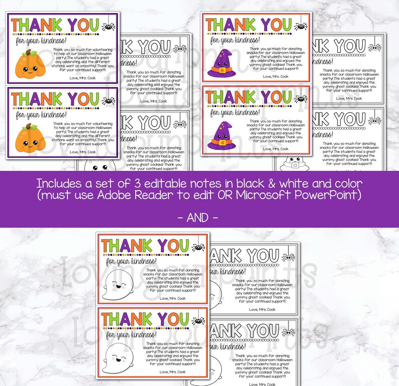 Editable Halloween Thank You Cards, Halloween Thank You Notes ...