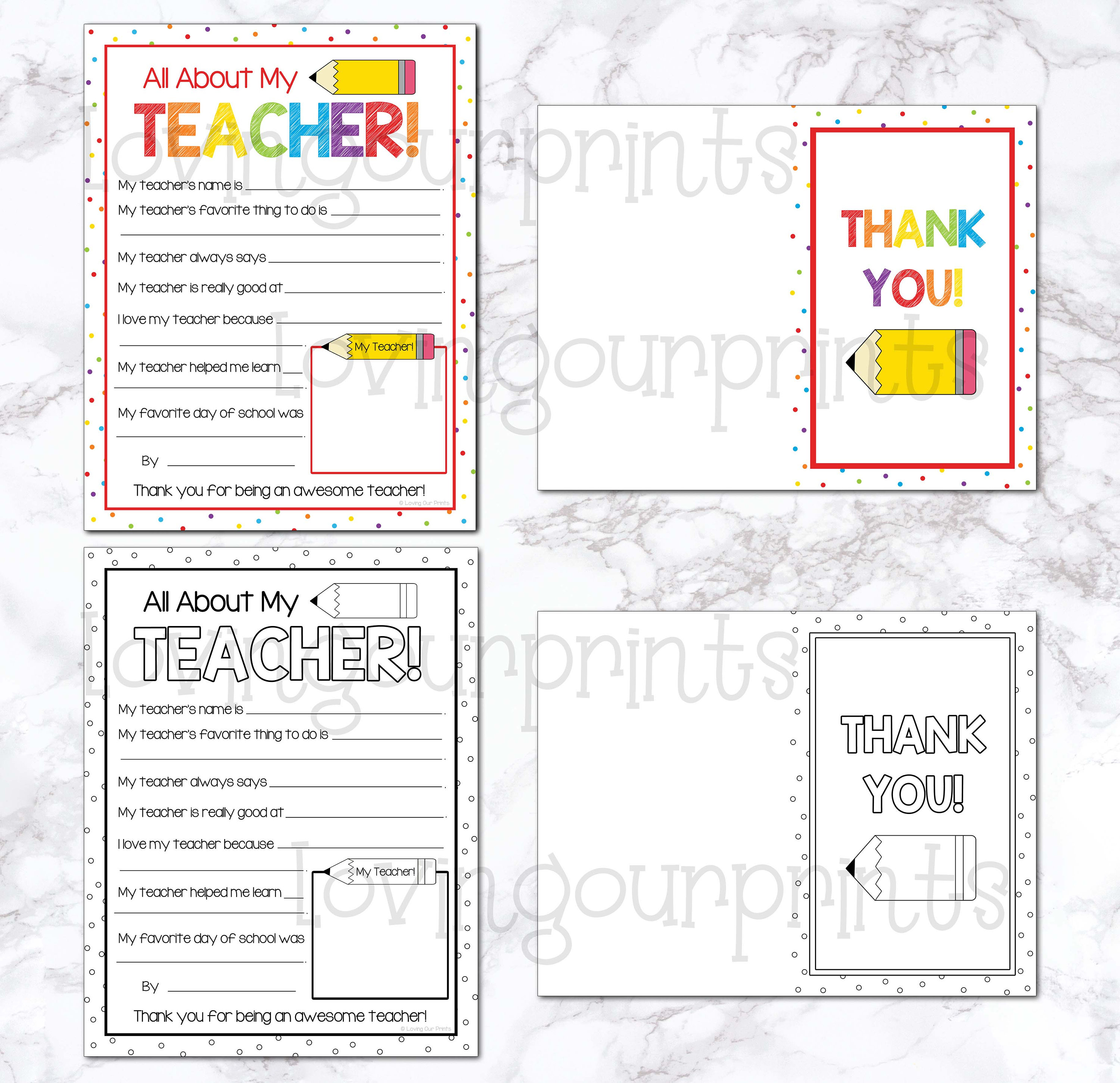 Teacher Appreciation Gift Printable, All About My Teacher Printable ...