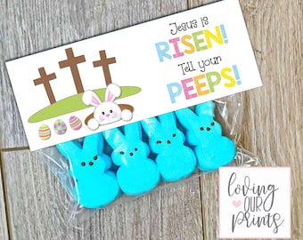 Editable Easter Peeps Printable Tags, Jesus is risen tell your peeps template, He is risen tag printable, Editable Easter Tags