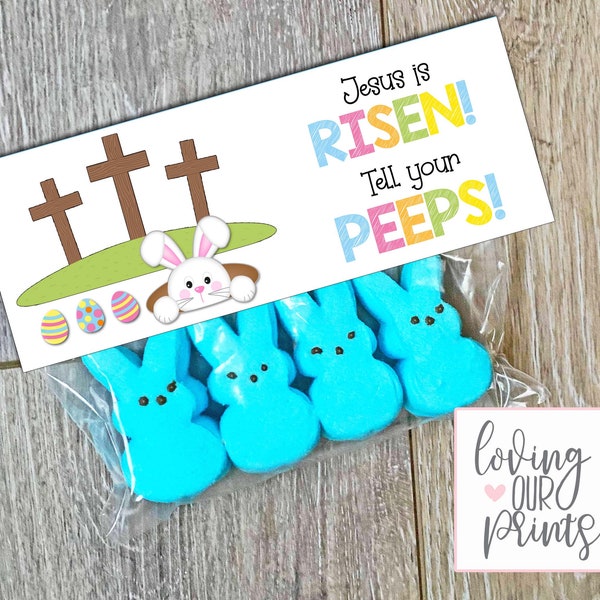 Editable Easter Peeps Printable Tags, Jesus is risen tell your peeps template, He is risen tag printable, Editable Easter Tags