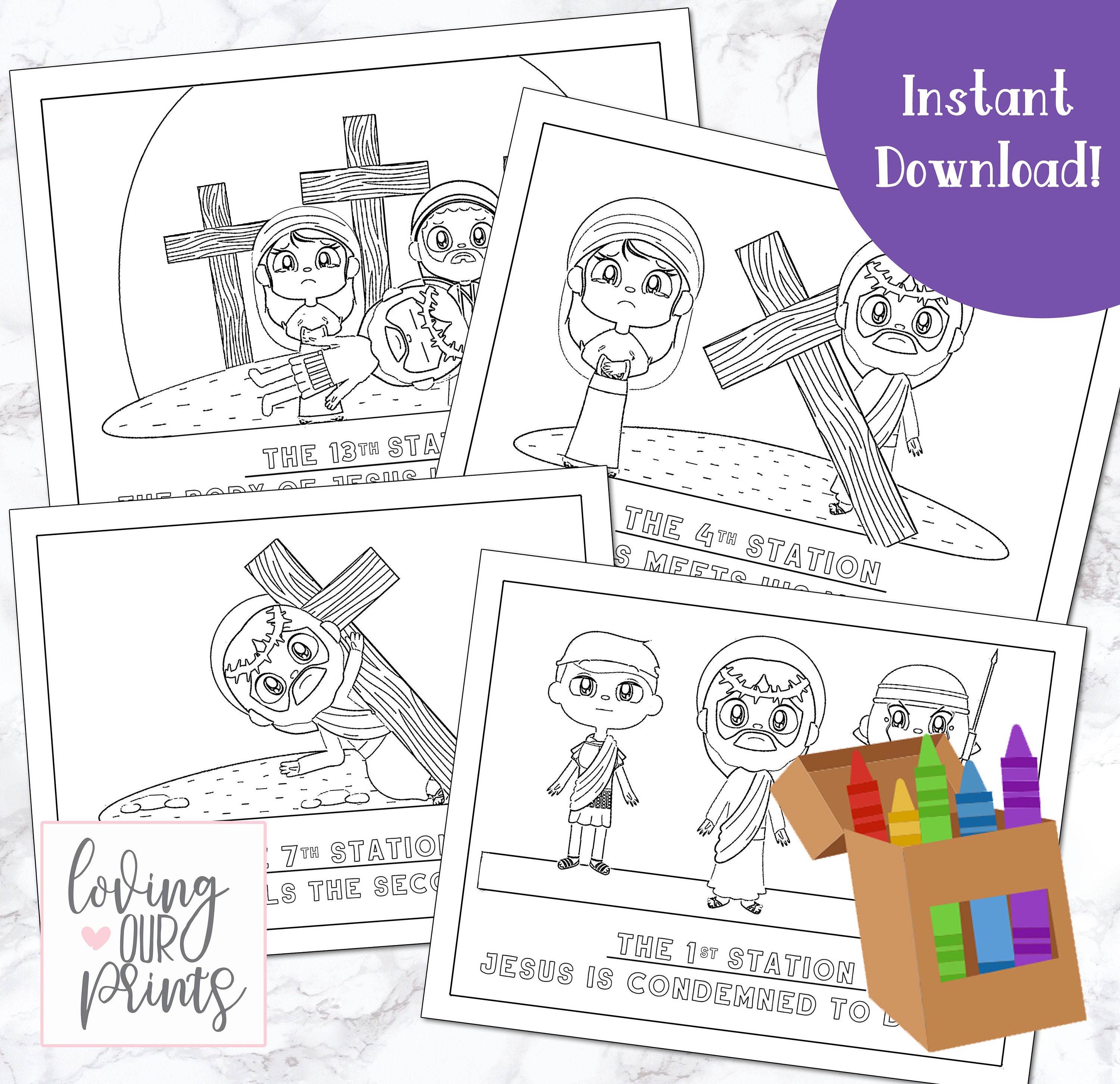 stations of the cross coloring pages for kids easter story etsy