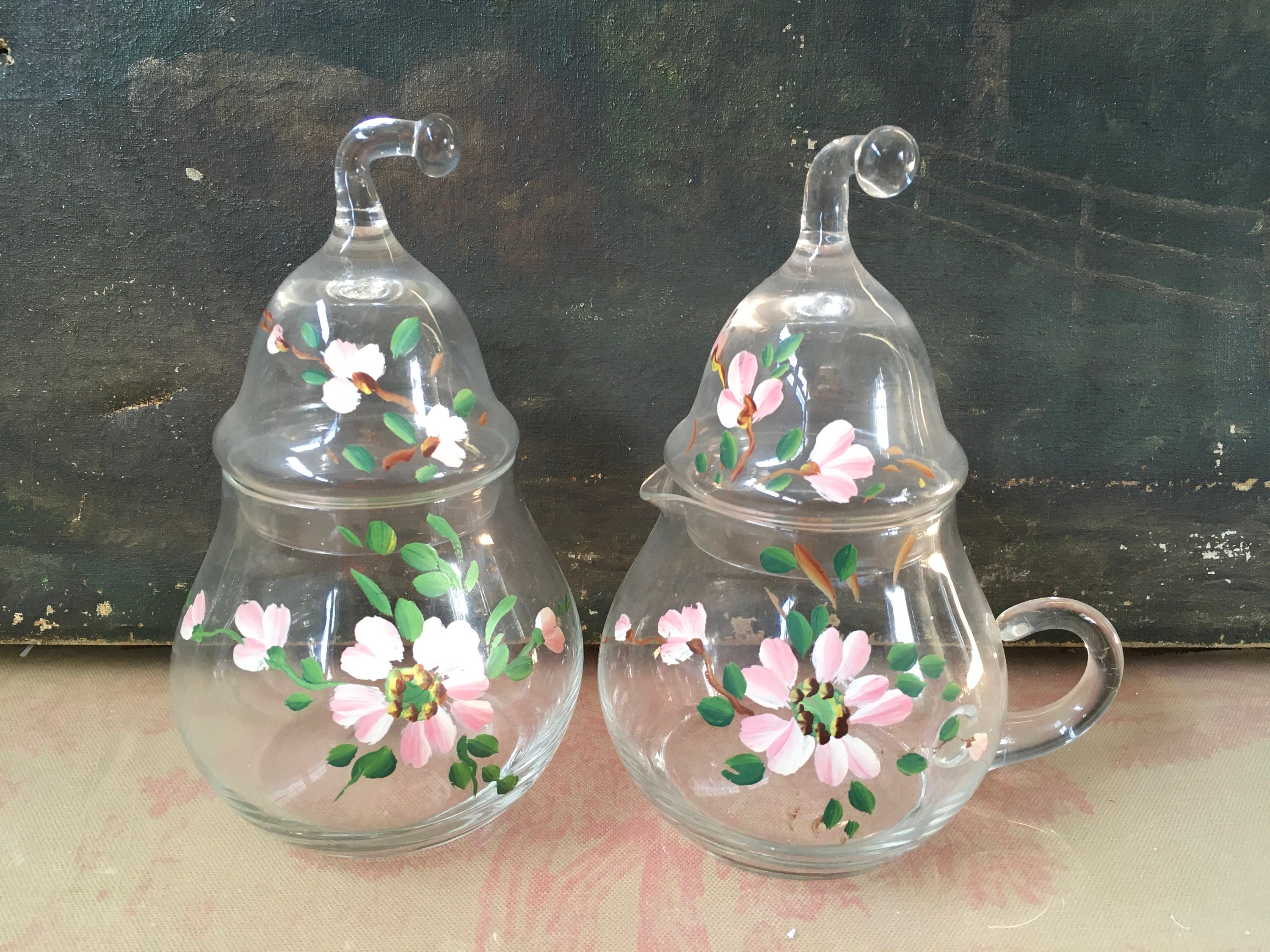 Vintage Clear Glass Sugar and Creamer Set with Flowers and Etsy
