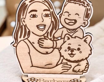 Figuras de madera personalizadas: ¡Tu propia familia, mascotas o recuerdos preciados! — Figura de pie — Adorno para tarta