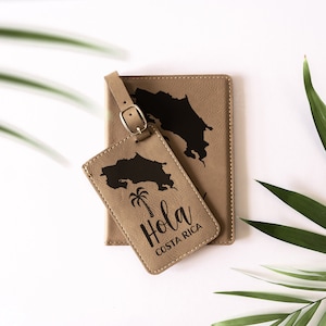 Costa Rica Luggage Tag and Passport Cover, Hola Costa Rica Gifts, Costa Rican Vacation, Honeymoon, Wedding, Retirement Map of Costa Rica