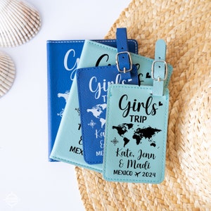 Girls Trip Luggage Tag and Passport Cover, Personalized Names of Friends Going on a Vacation Together