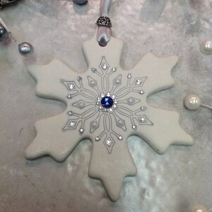 3t hand sculpted polymer clay snowgirl with snowflake red dress # ornament