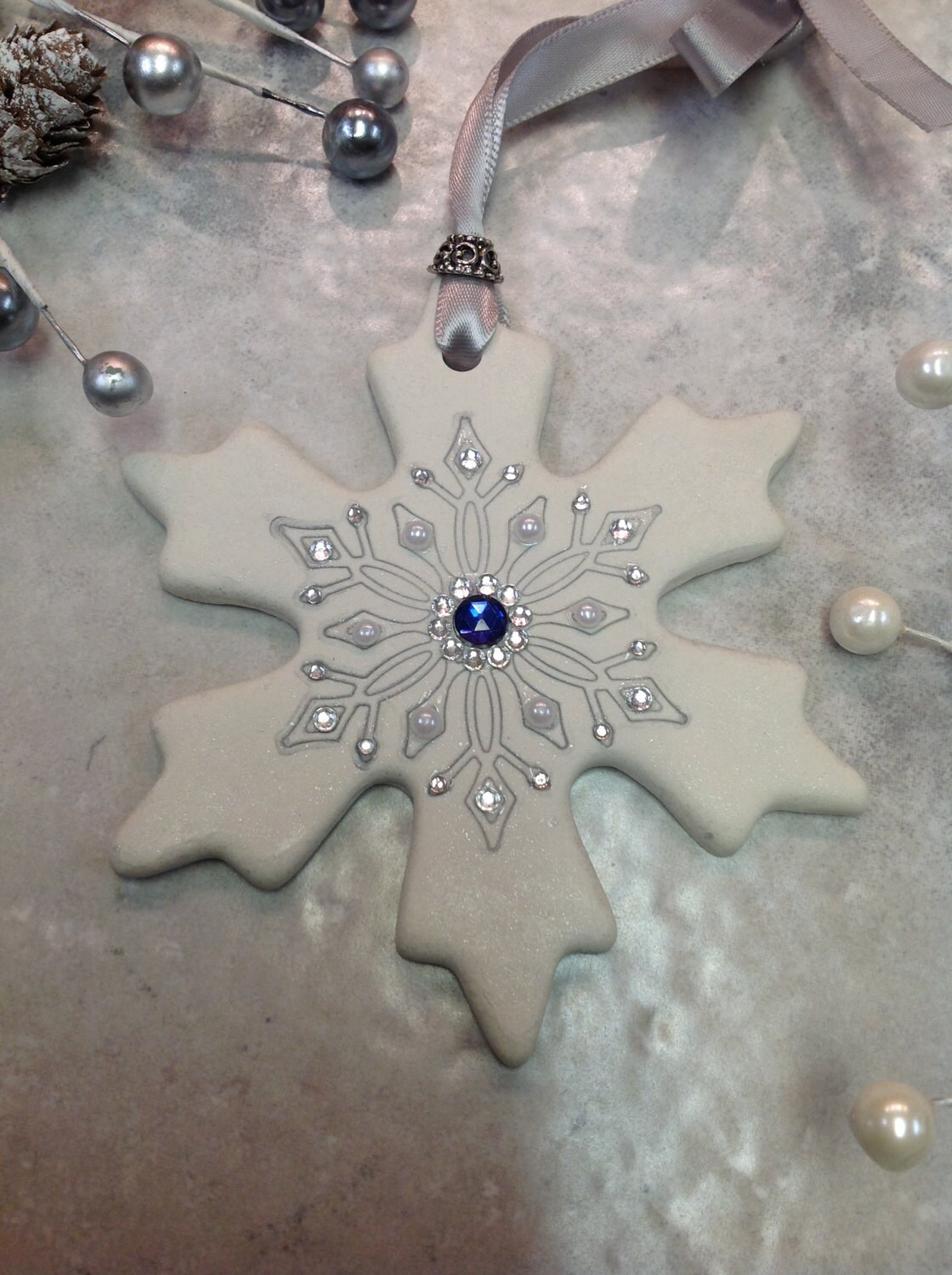 3t hand sculpted polymer clay snowgirl with snowflake red dress # ornament