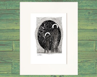 Mortals Join the Happy Chorus | Black & White Wall Art | Matted Print from Drawing  |