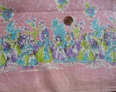 Vintage Feedsack, Pink Border Print, umbrellas, ladies, full size, textured, some discoloration on edge