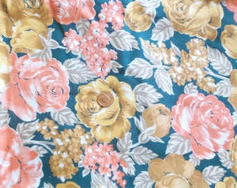 New Quilting Fabric-- backing? Teal background, gold and coral roses, grey leaves, yardage