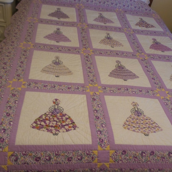 Vintage Lady Blocks, Recently made into a quilt; scalloped edge