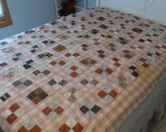 Vintage Quilt Top-- Civil War era-- interesting story! full size, four patches, strippy