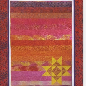 Sunrise, an easy batik quilt, lap size pattern, Easy to make! Rachel Shelburne, designer