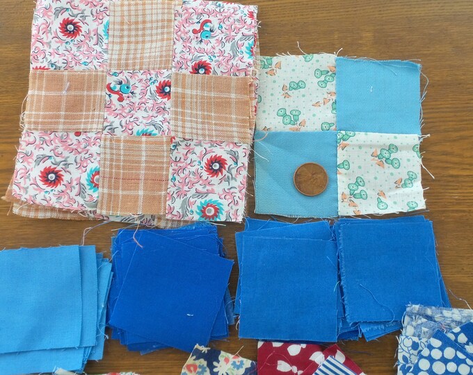 Vintage Quilt Blocks and Pieces, 1930s Era, Solids and Prints, 2