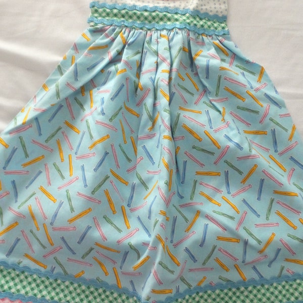 Cute Clothepin/Apron TeaTowesl, set of Two!  hand made, rick rack, double-sided