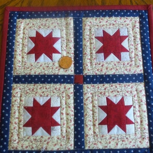 Tiny Star Quilt, Patriotic colors, 2&quot; star blocks, quilt measures 9&quot; square, expertly pieced and quilted