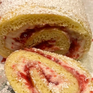 Vanilla Cake Roll with Strawberry Jam Filling, Vanilla Strawberry Cake Roll with Cream Cheese Filling