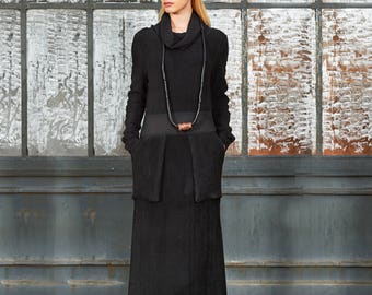 Gothic Dress, Maxi Sweater Dress, Black Sweater Dress, Turtleneck Dress, Abaya Dress, Plus Size Caftan, Black Kaftan, Long Black Dress