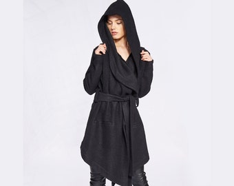 Oversized Hoodie, Wool Coat, Trendy Plus Size Clothing, Black Hooded Coat, Gothic Coat, Minimalist Coat, Hooded Wool Jacket, Black Coat