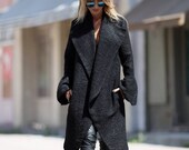 Wool Coat, Women Coat, Winter Coat, Black Coat, Asymmetrical Coat, Cape Coat, Plus Size Clothing, Oversized Kimono Coat, Futuristic Clothing