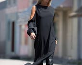 Asymmetrical Tunic Dress, Cyberpunk Clothing, Avant Garde Dress, Gothic Clothing, Plus Size Clothing, Women Tunic Dress, Gothic Black Dress