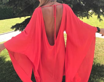 Swimsuit Coverup, Beach Coverup, Beach Dress, Beach Kimono, Plus Size Clothing, Summer Dress, Women Tunic, Coral Top, Maxi Tunic, Beach Top