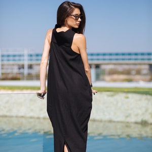 Linen Maxi Dress, Linen Kaftan Dress, Black Linen Dress, Linen Summer Dress, Gothic Plus Size Maxi Dress, Linen Clothing, Plus Size Clothing image 2