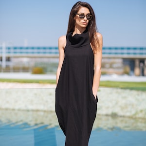 Linen Maxi Dress, Linen Kaftan Dress, Black Linen Dress, Linen Summer Dress, Gothic Plus Size Maxi Dress, Linen Clothing, Plus Size Clothing image 1