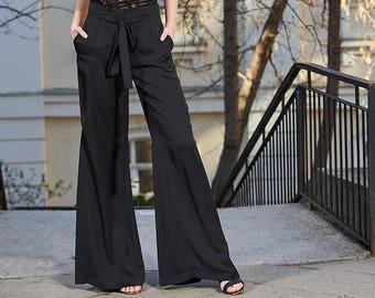 Palazzo Pants, Wide Leg Pants, High Waist Trousers, Suit Pants, Tango Pants, Womens Black Pants, Plus Size Pants,Cocktail Pants,Formal Pants