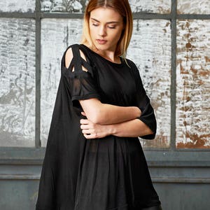 Plus Size Tunic, Women Tunic, Summer Top, Plus Size Clothing, Punk Top, See Through Blouse, Short Sleeve Tunic, Black Tunic, Gothic Top