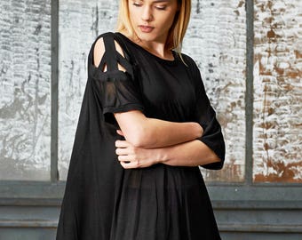 Plus Size Tunic, Women Tunic, Summer Top, Plus Size Clothing, Punk Top, See Through Blouse, Short Sleeve Tunic, Black Tunic, Gothic Top