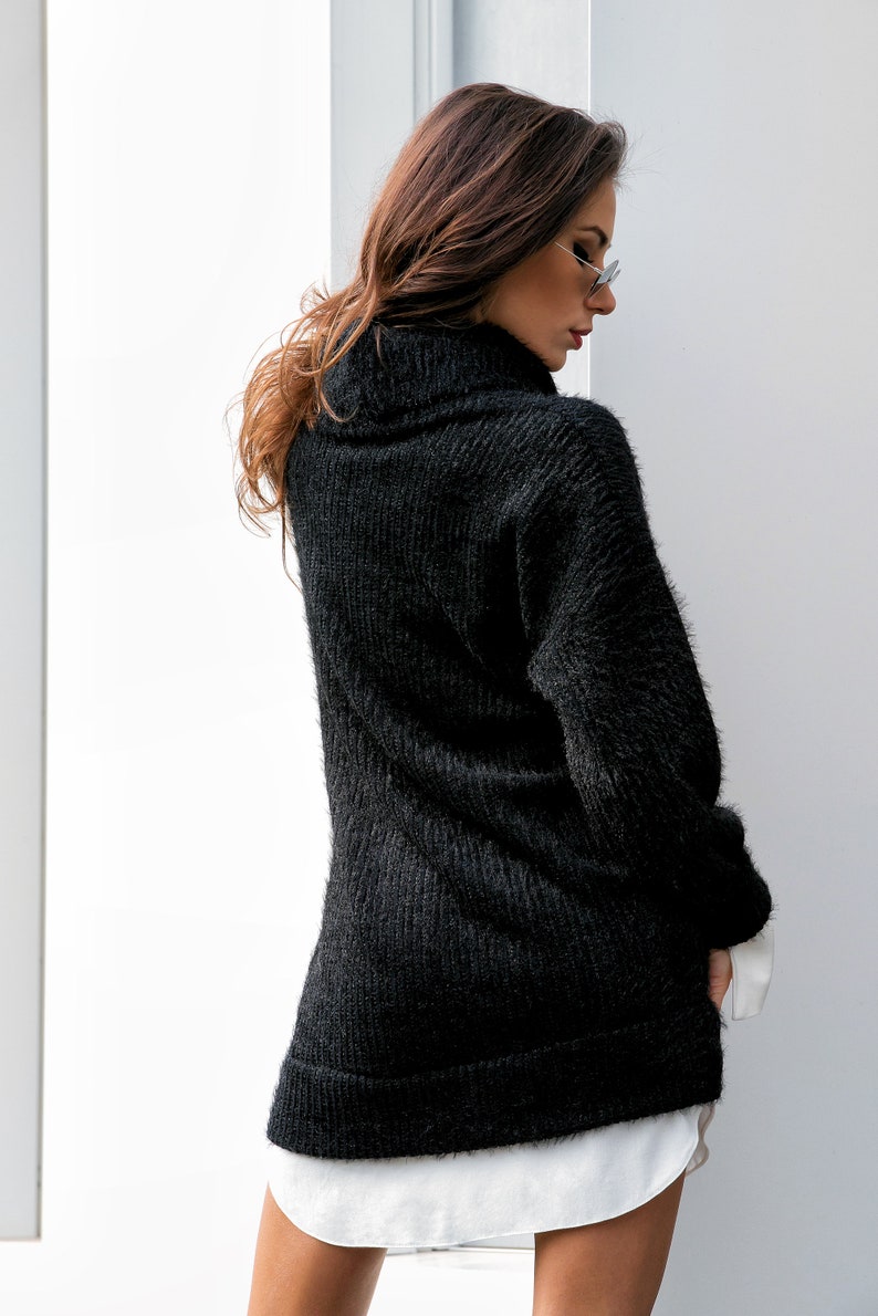 Black Sweater With Shirt Details Knit Sweater Maxi Sweater | Etsy