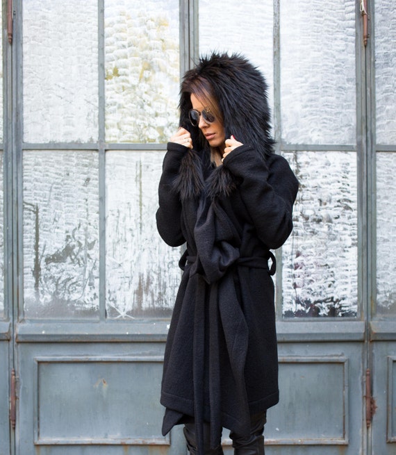 Hooded Coat, Women Winter Coat, Wool Coat, Plus Size Clothing