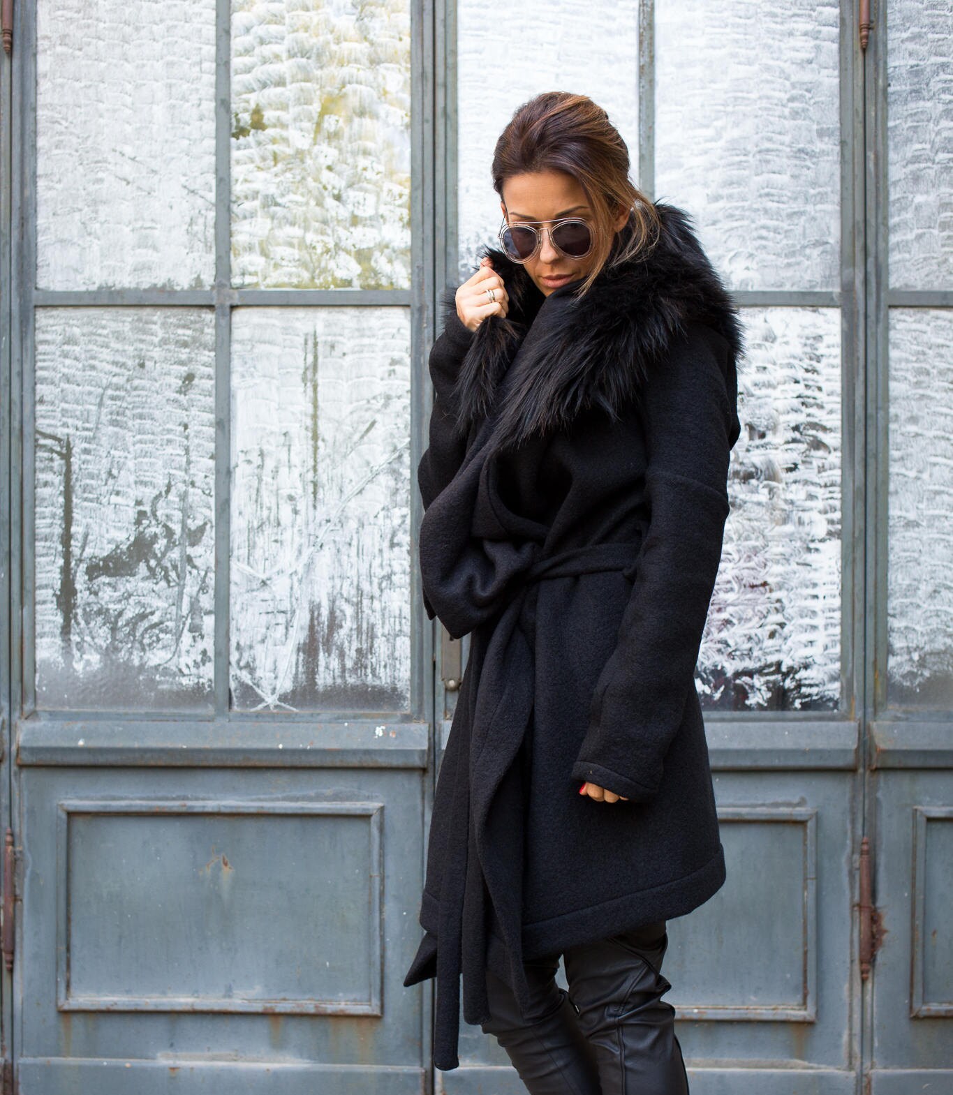Winter Coat Black Hooded Coat Wool Coat Fur Coat Women - Etsy