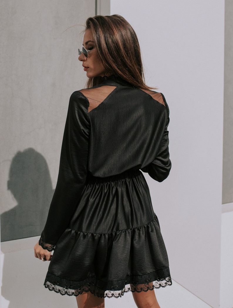 Gothic Dress Lace Dress Black Swing Dress Lolita Dress Cocktail Dress Long Sleeved Dress Women Plus Size Clothing Plus Size Dress