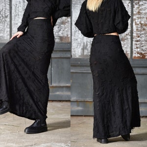 Black Maxi Skirt, Plus Size Skirt, Long Skirt, High Waisted Skirt,  Steampunk Skirt, Women Skirt, Gothic Skirt Floor Length Skirt Avant Garde 