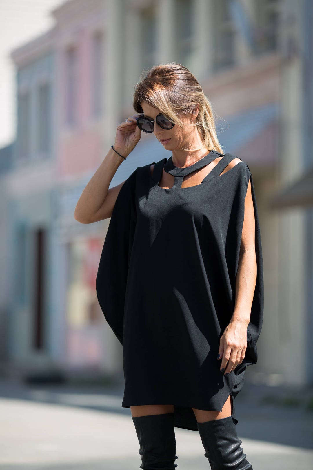 Black Tunic, Women Tunic, Cyberpunk Clothing, Open Back Tunic Dress ...