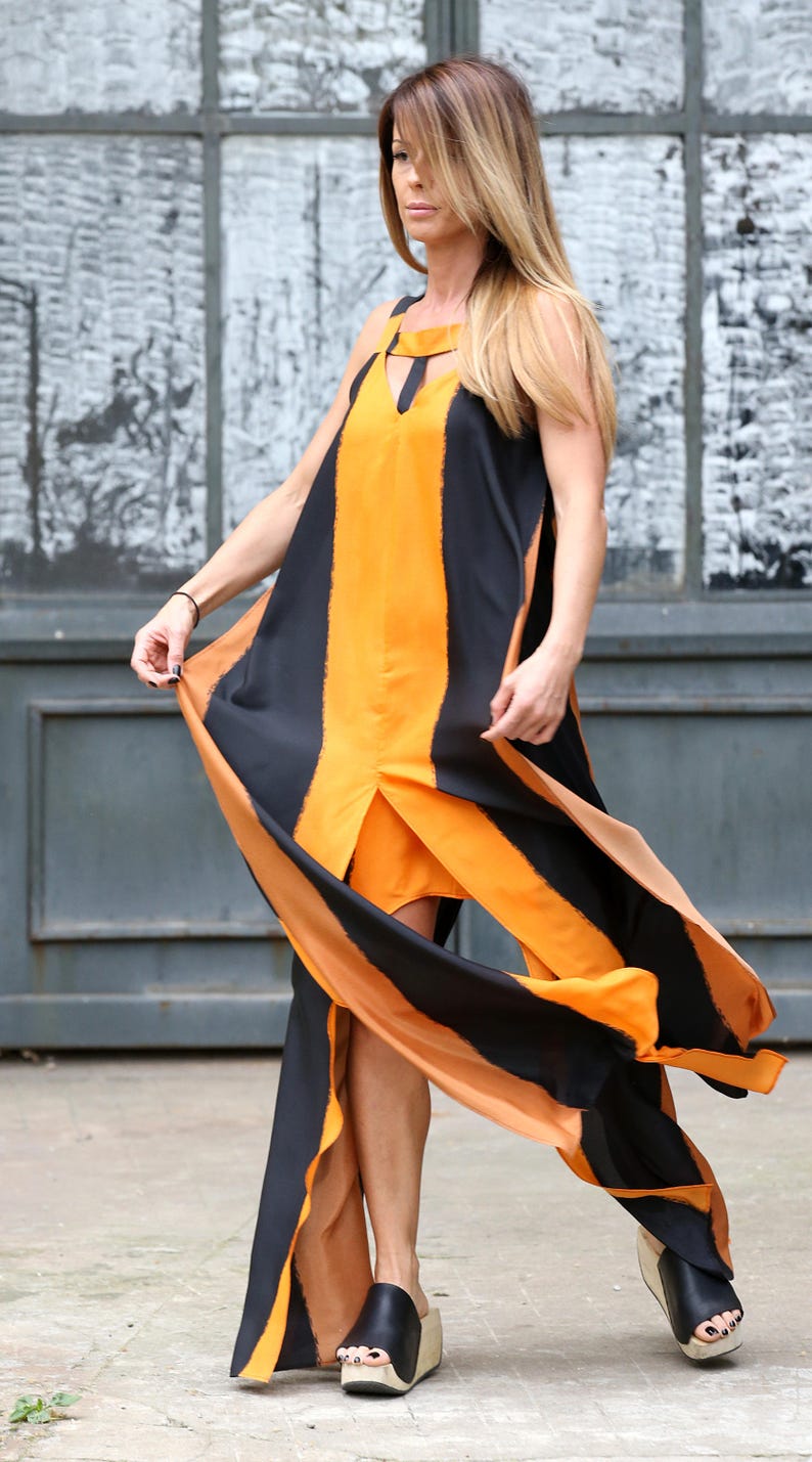 Summer Clothing,Black Orange Summer Maxi Dress Convertible Dress Women Dress Avant Garde Dress Beach Dress Long Dress Boho Maxi Dress
