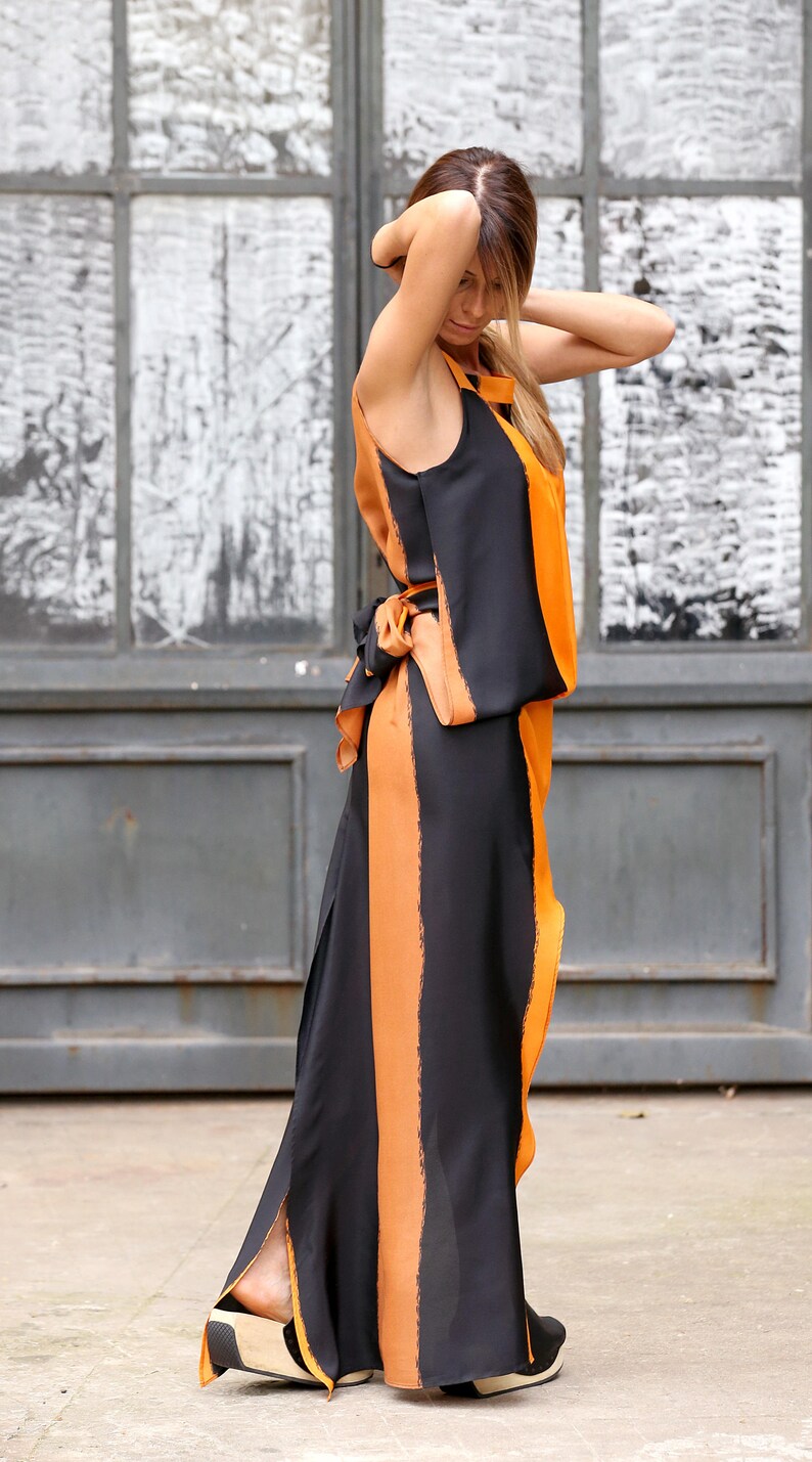 Summer Clothing,Black Orange Summer Maxi Dress Convertible Dress Women Dress Avant Garde Dress Beach Dress Long Dress Boho Maxi Dress