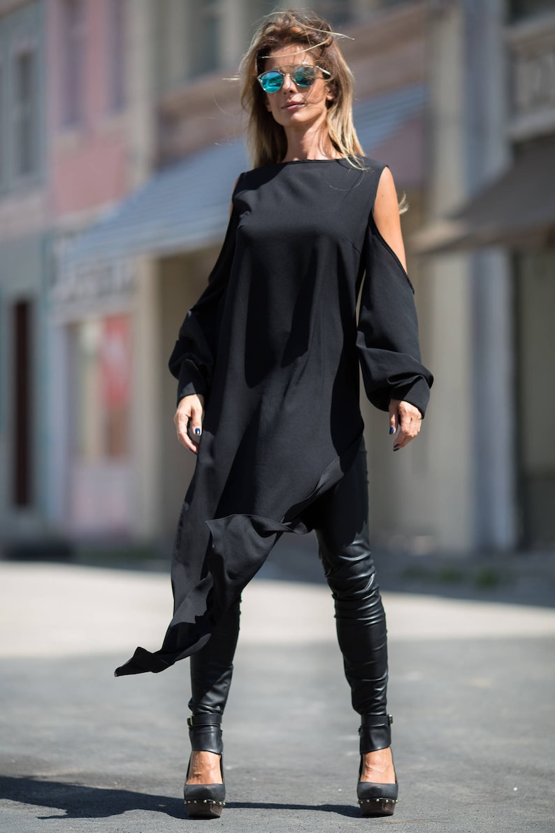 Asymmetrical Tunic Dress, Cyberpunk Clothing, Avant Garde Dress, Gothic Clothing, Plus Size Clothing, Women Tunic Dress, Gothic Black Dress image 2